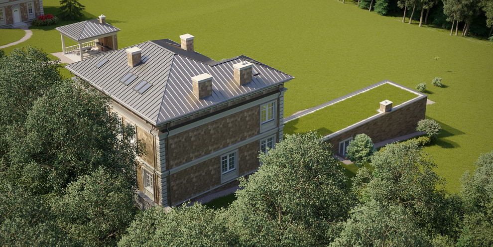 Дом с кленом на террасе. Вид сверху