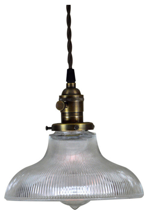 Glass Ribbed Bell Pendant, Black, Black Zig-Zag Cordset