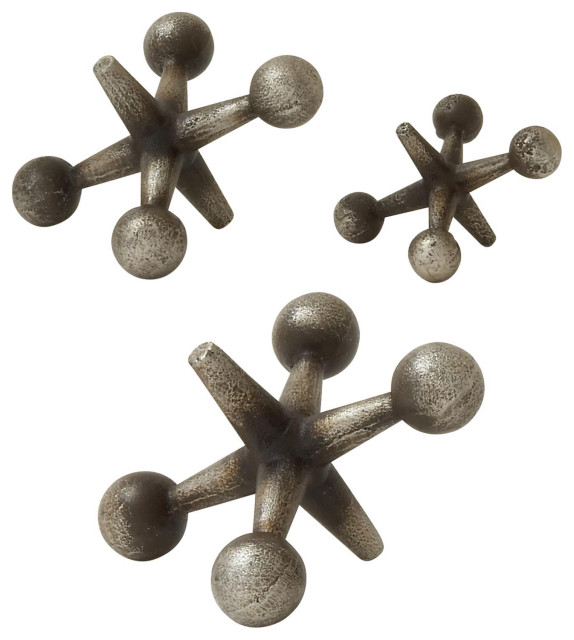 Zimlay Modern Silver Iron Jacks Set Of Three Table Decor 44536