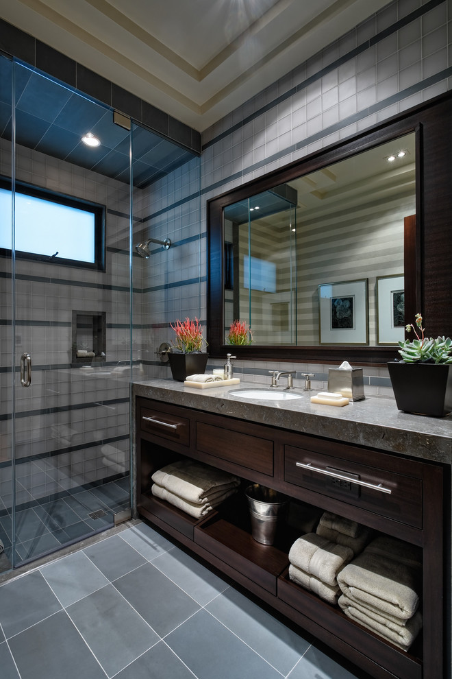 Inspiration for a contemporary bathroom in Las Vegas with a vessel sink.