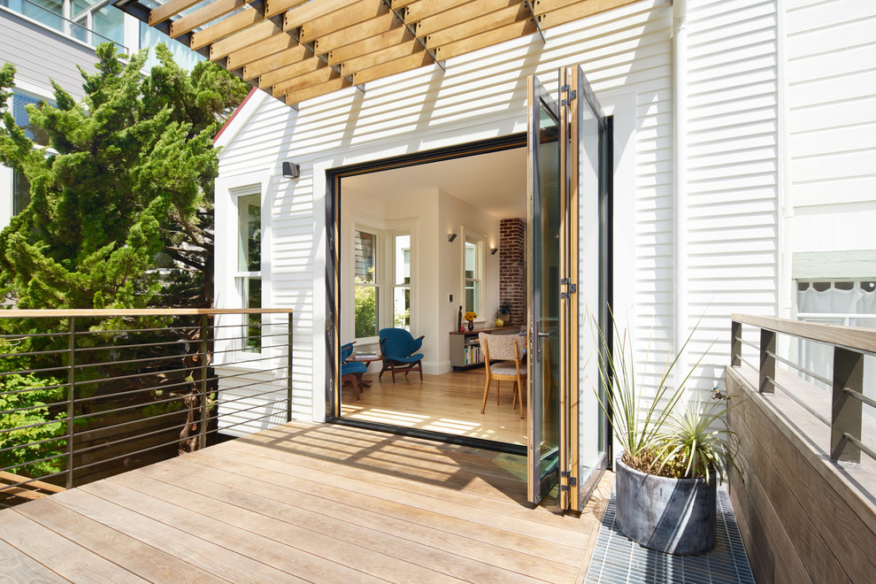 Design ideas for a modern backyard deck in San Francisco with a pergola.