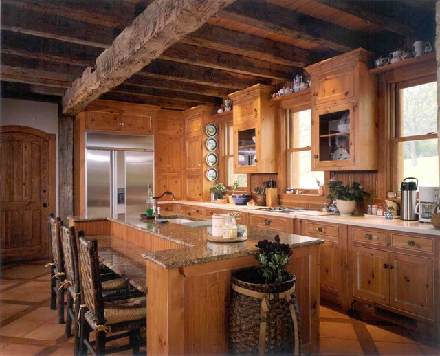 Rural Indiana Log Cabin Addiiton Renovation Rustic Kitchen