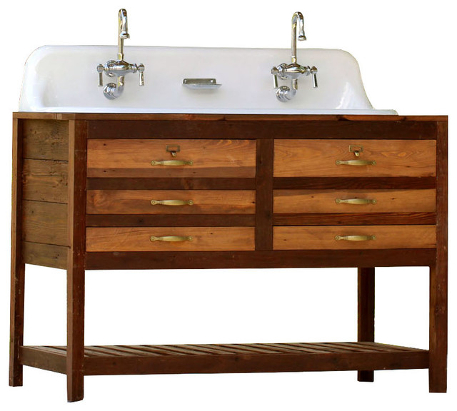 Reclaimed Wood Double Bath Vanity 50", Trough Farm Sink