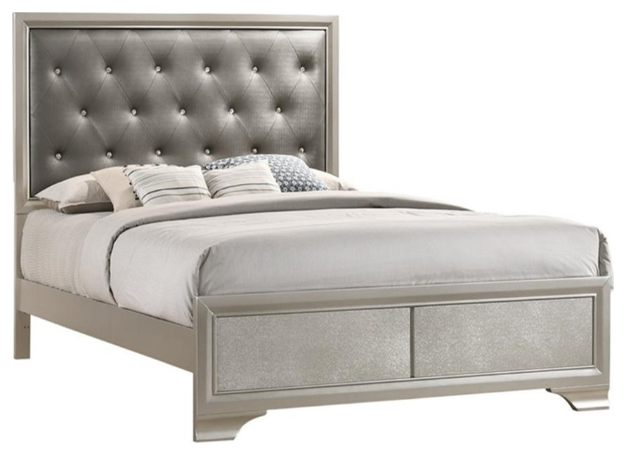 Coaster Salford Faux Leather Queen Panel Bed Metallic and Charcoal Gray