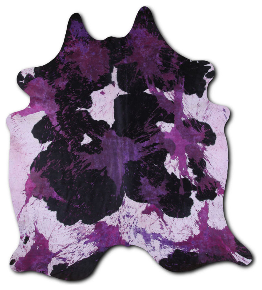 ACID WASHED HAIR ON Cowhide Rug DE DISTRESSED PURPLE, 5'x7' to 6'x8