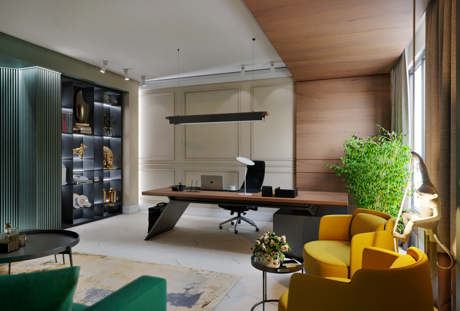 Домашний кабинет в двухуровневом пентхаусе площадью 360 м2