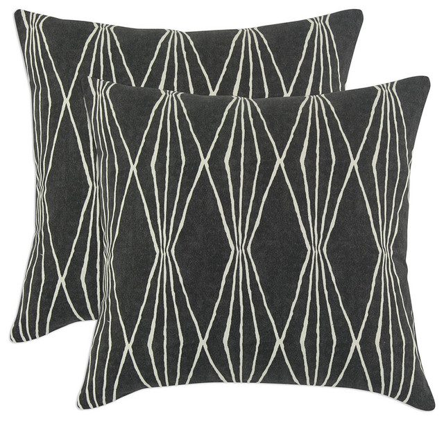 Seeing Diamond Throw Pillows, Set of 2, Charcoal Transitional