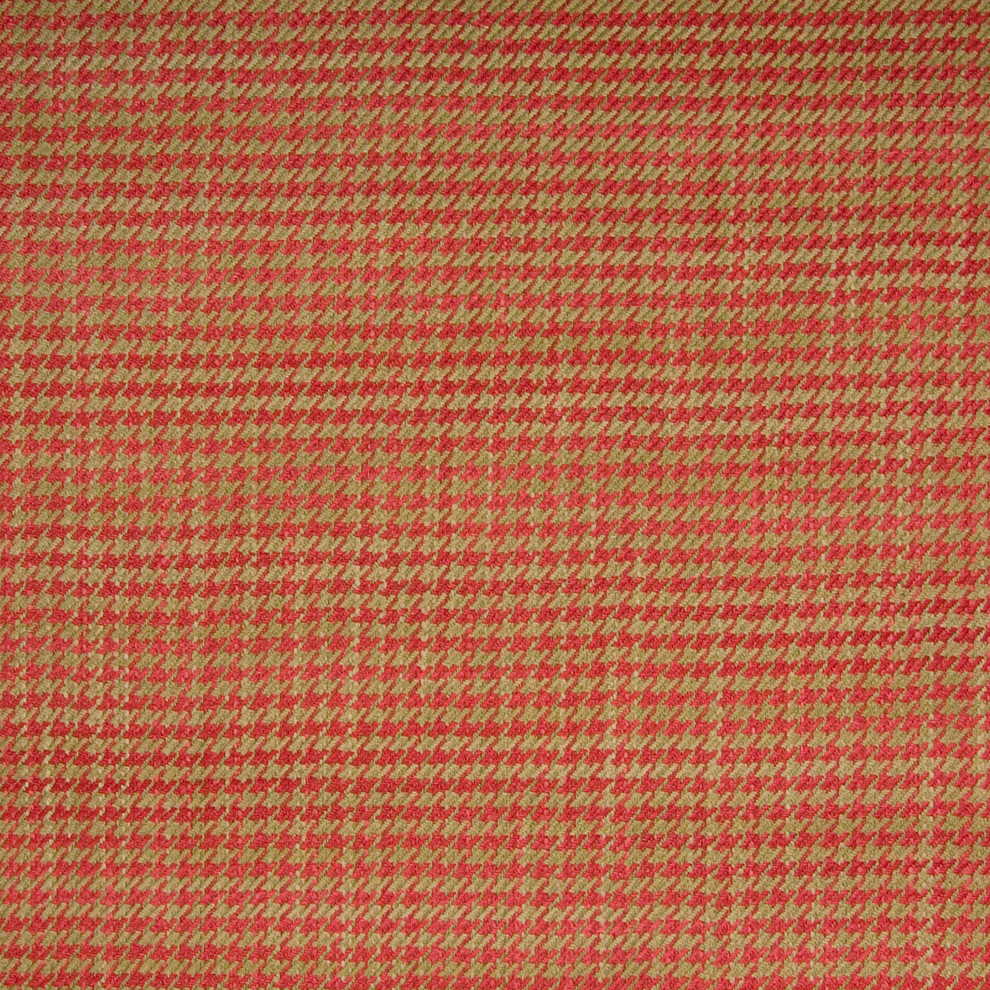 Red Pepper Orange Red Check Houndstooth Woven Upholstery Fabric, Continous Yard