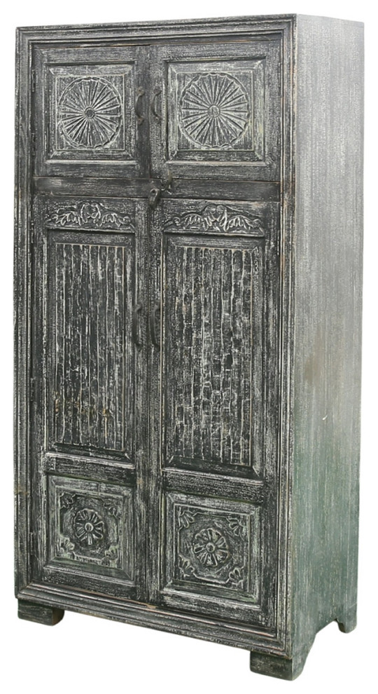 Shungite Rustic Solid Wood Antique Gray 4Door Armoire