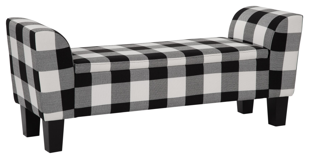 Claire Upholstered Flip Top Storage Bench by Grafton Home, Black/White Check