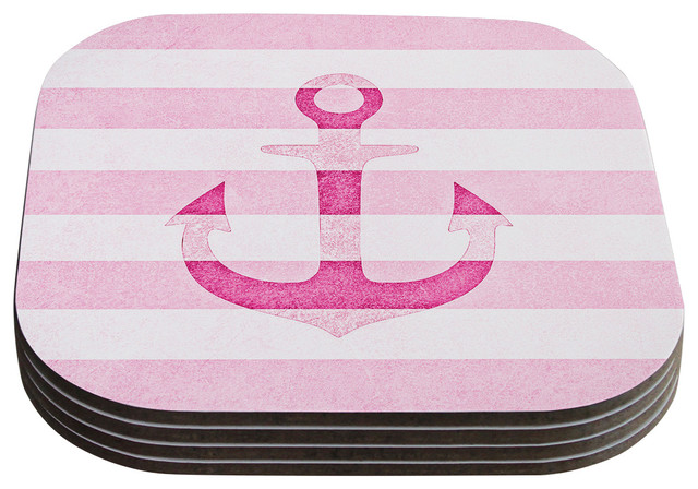 Monika Strigel "Stone Vintage Pink Anchor" Coasters, Set of 4