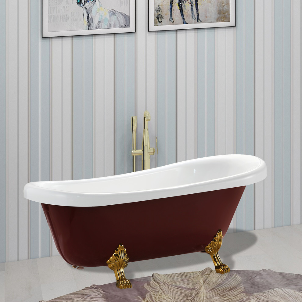 Vanity Art Freestanding Acrylic Bathtub, Red and White, 32