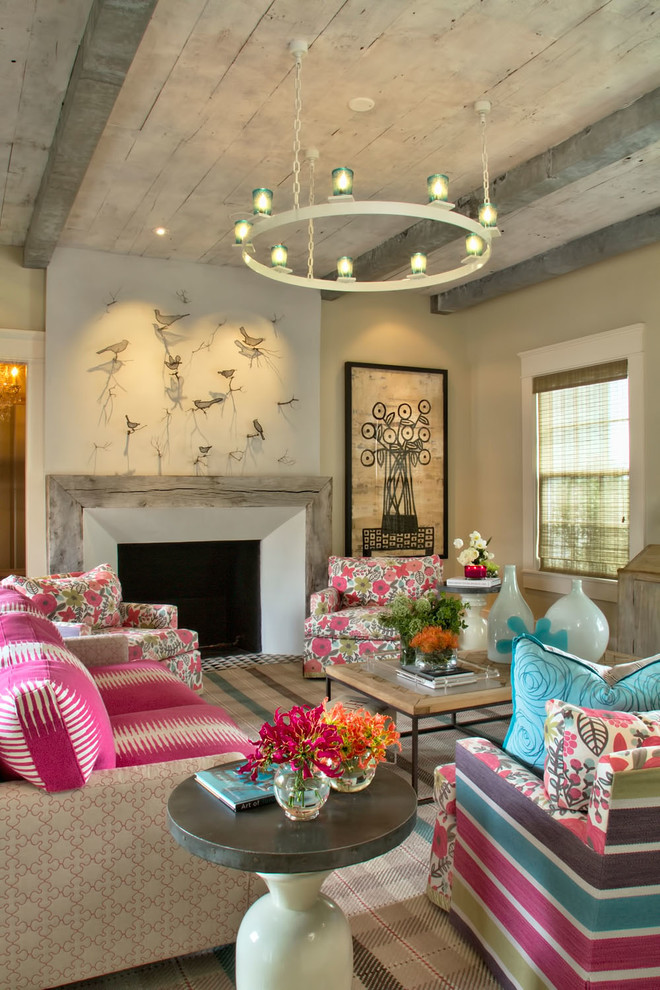 Inspiration for a country living room in Houston with a standard fireplace.