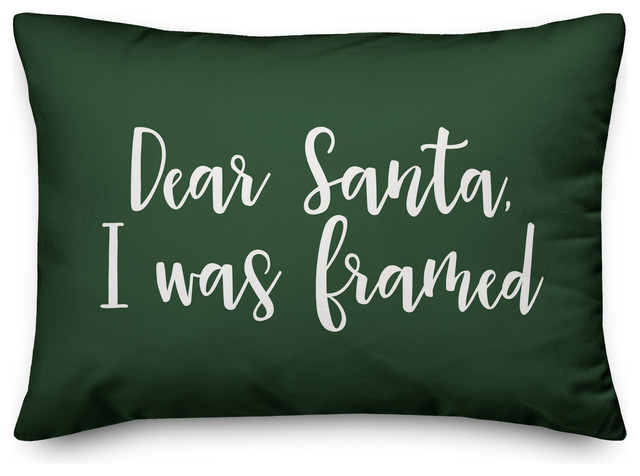 Dear Santa, I Was Framed, Dark Green 14x20 Lumbar Pillow