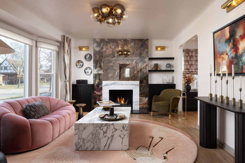 Transitional living room photo in Detroit