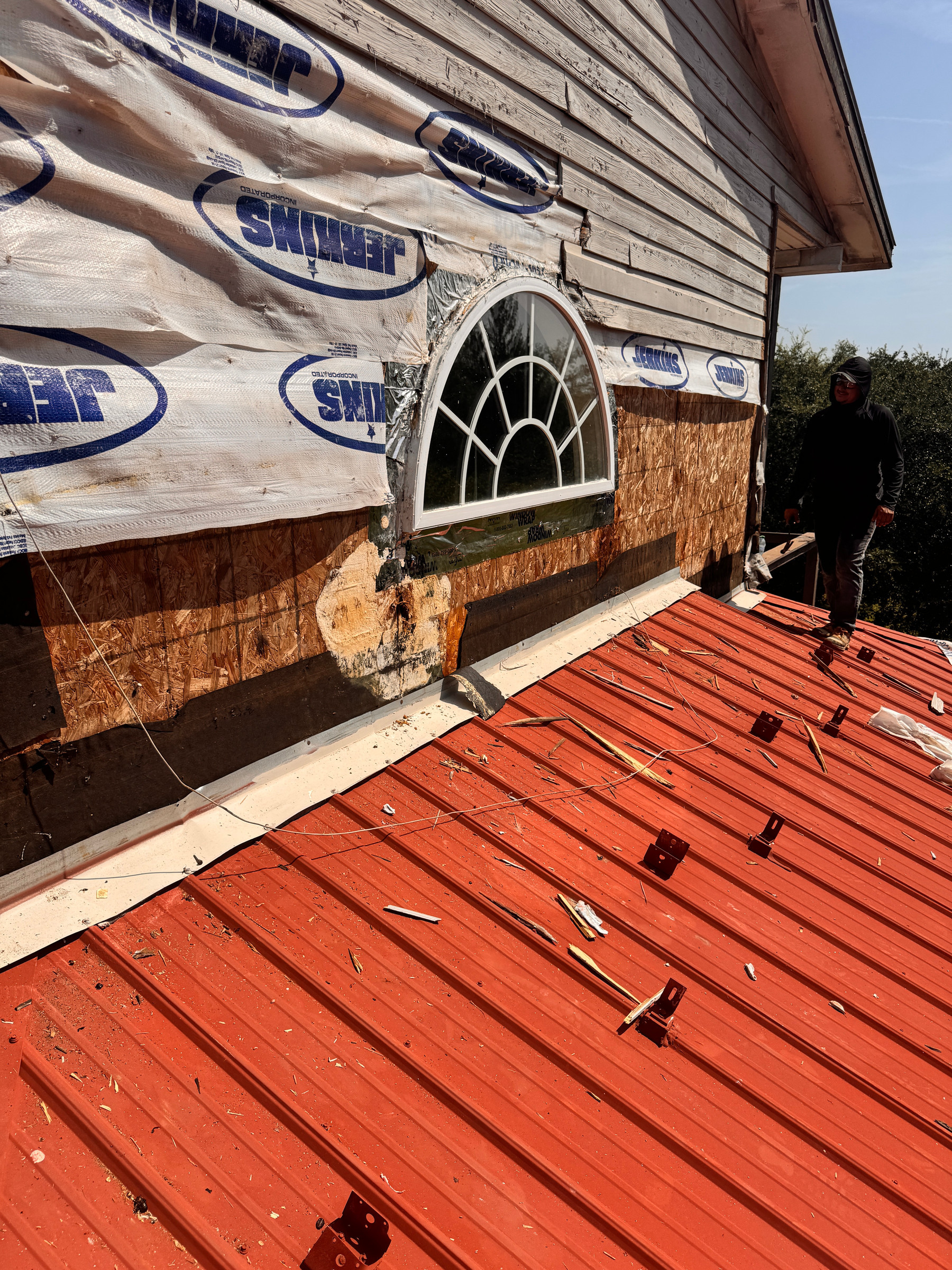 Exterior wall repair in progress