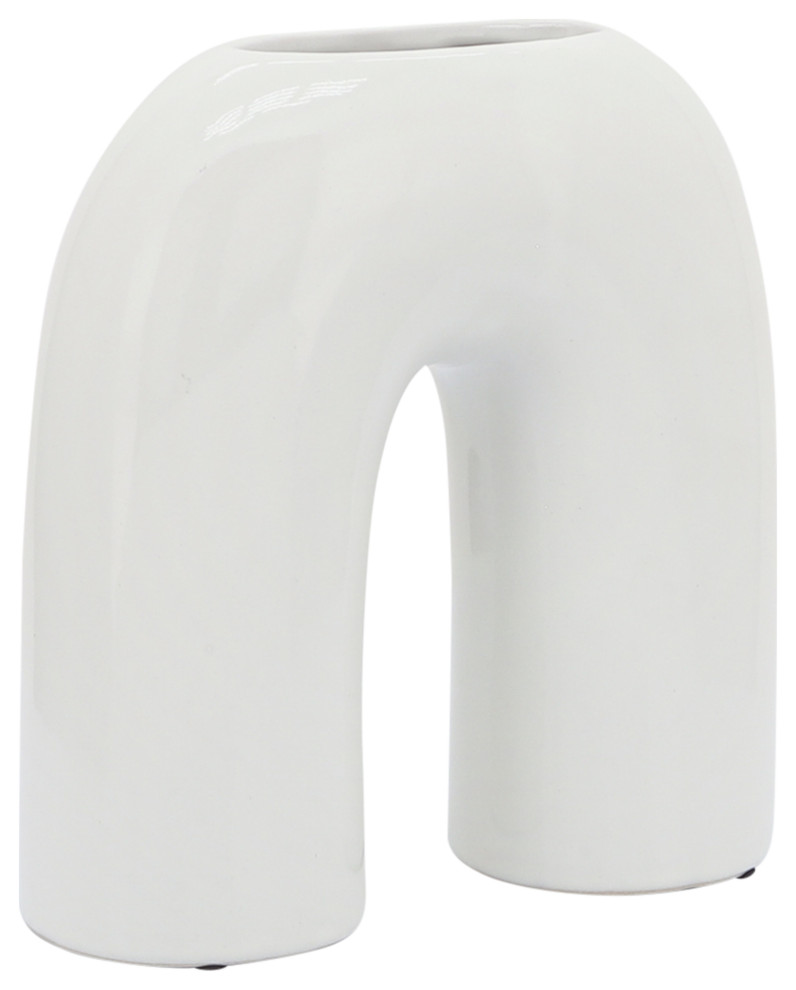 Ceramic 8" Horseshoe Vase, White Contemporary Vases by Sagebrook