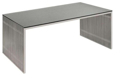 48 Executive Desk Brushed Stainless Steel Glass Top From Nuevo