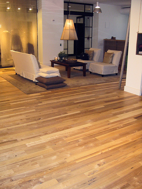 Sitting Room with Reclaimed Engineered Ash Flooring modern-family-room
