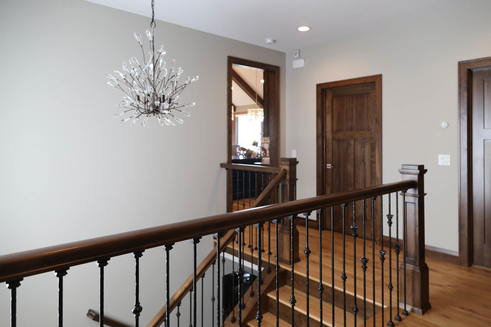 Staircase - mid-sized rustic wooden u-shaped mixed material railing staircase idea with wooden risers