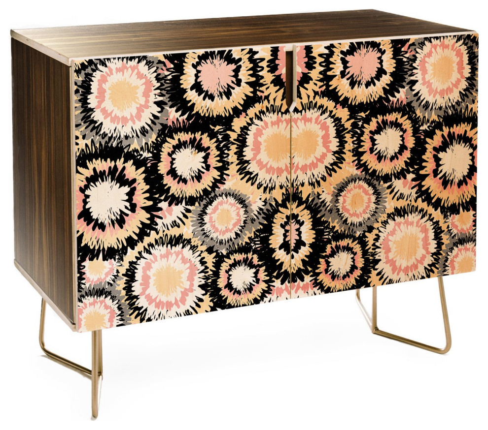 Unique Sideboard, Sleek Golden Metal Legs & Stylized Flowers Patterned Doors - Contemporary ...