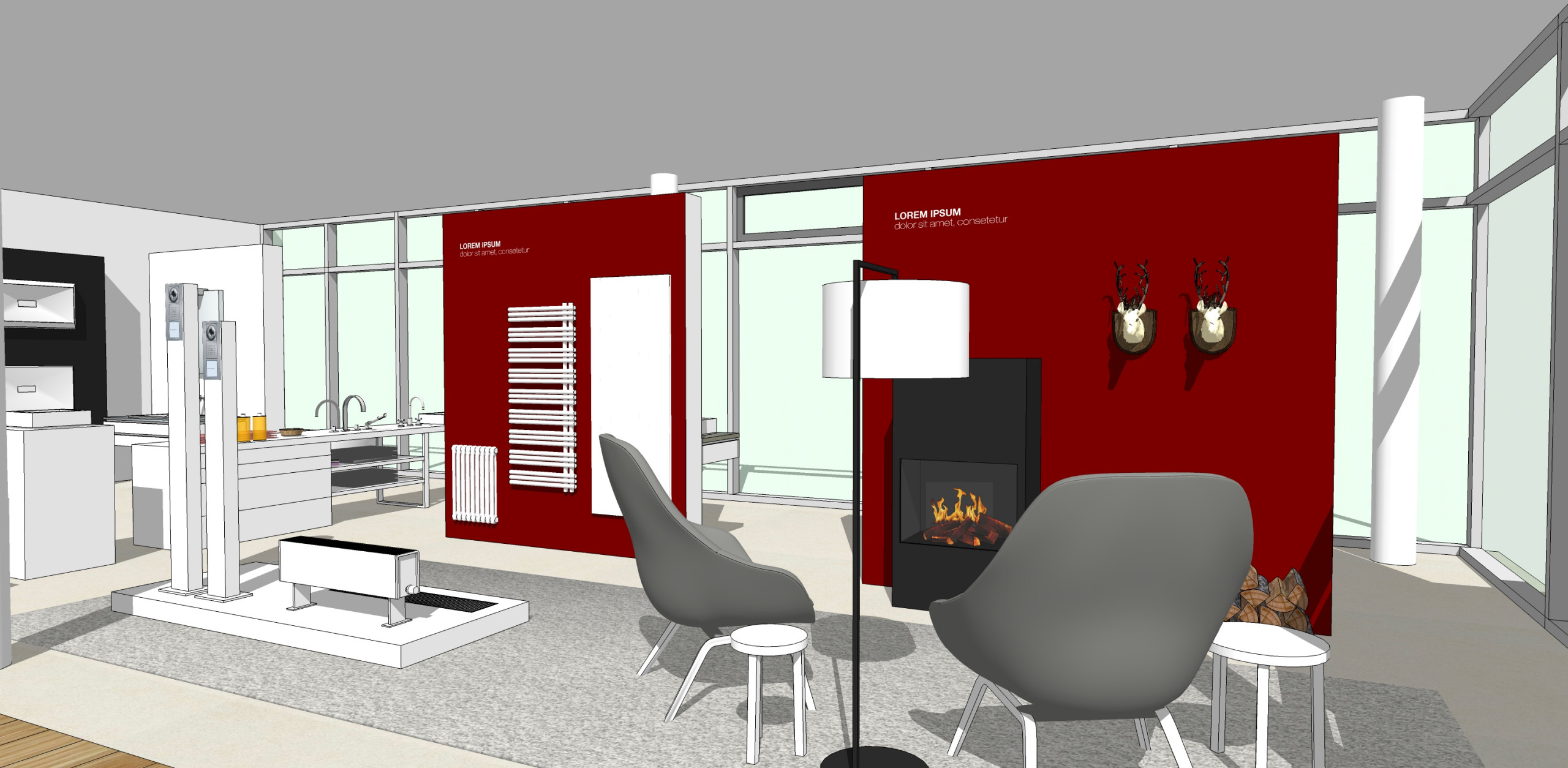 Vesta Showroom Bad Sanitär Heizung Büro Planung Präsentation Umplanung Modernisierung Ausstellung Interior Design NRW Krefeld Lörrach Andernach Architektur Innenarchitektur Gestaltung 3D Haas Mandau