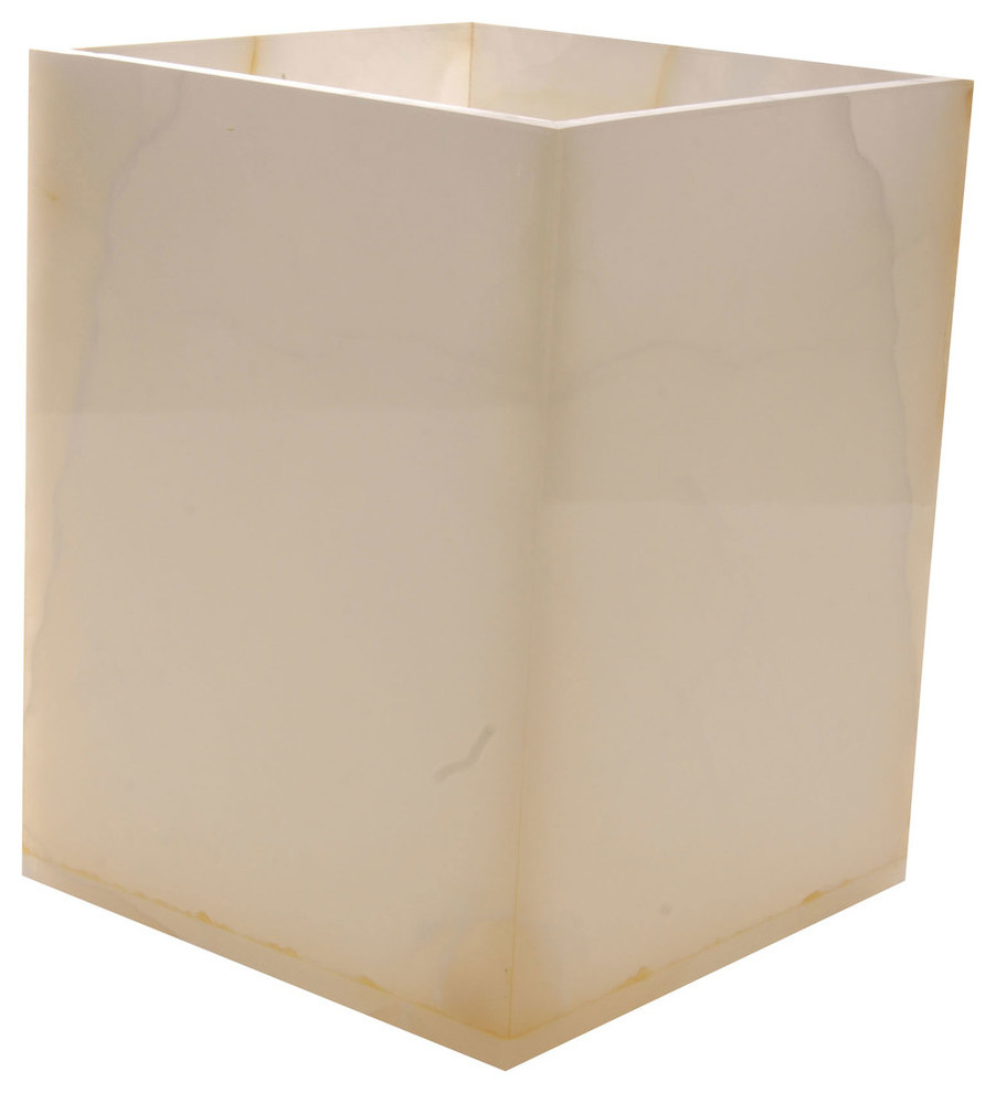 Polished Marble Bathroom Wastebasket, Pearl Onyx - Traditional ...
