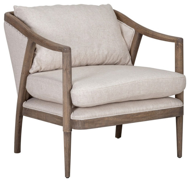 Kosas Home Amira Transitional Fabric and Oak Wood Accent Chair in Ivory