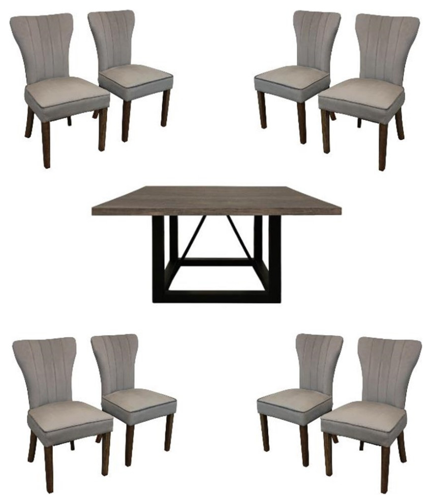 Home Square 9Piece Set with Square Dining Table & 8 Fabric Side Chairs