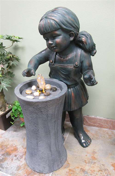 Garden Statuary, 29" Bronze Playing Girl Fountain