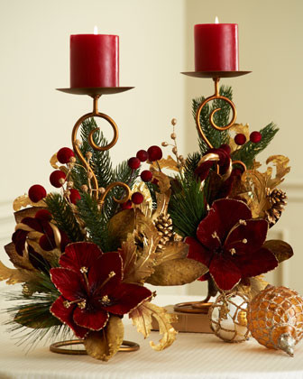 Two Burgundy & Gold Candleholders