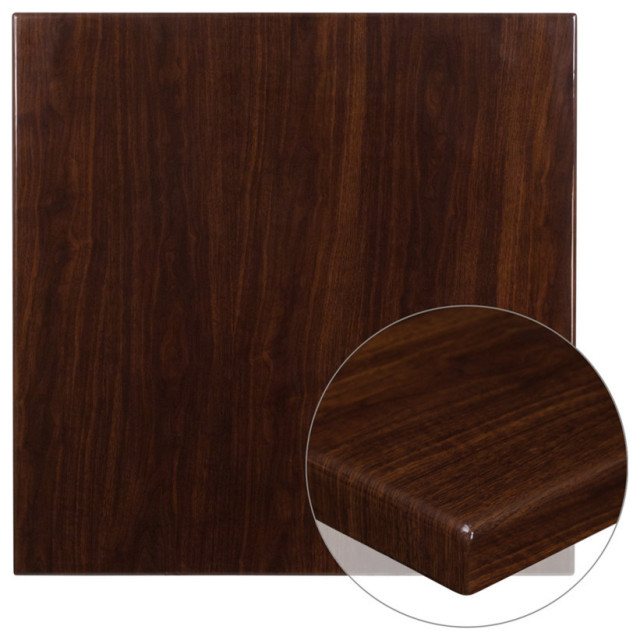 36" Square High, Gloss Walnut Resin Table Top With 2" Thick Drop, Lip