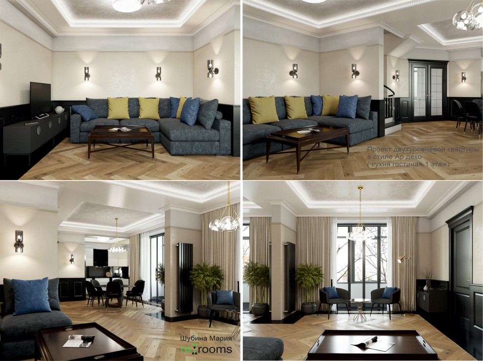 Дизайн двух уровневой квартиры в стиле Ар деко