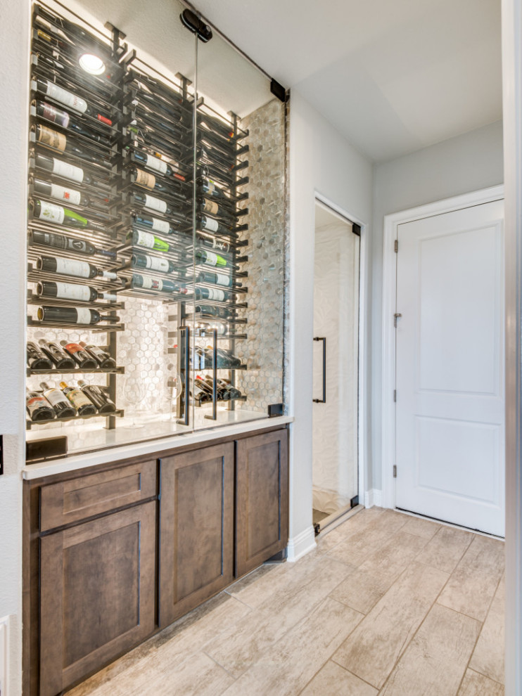 Design ideas for a modern wine cellar in Dallas.