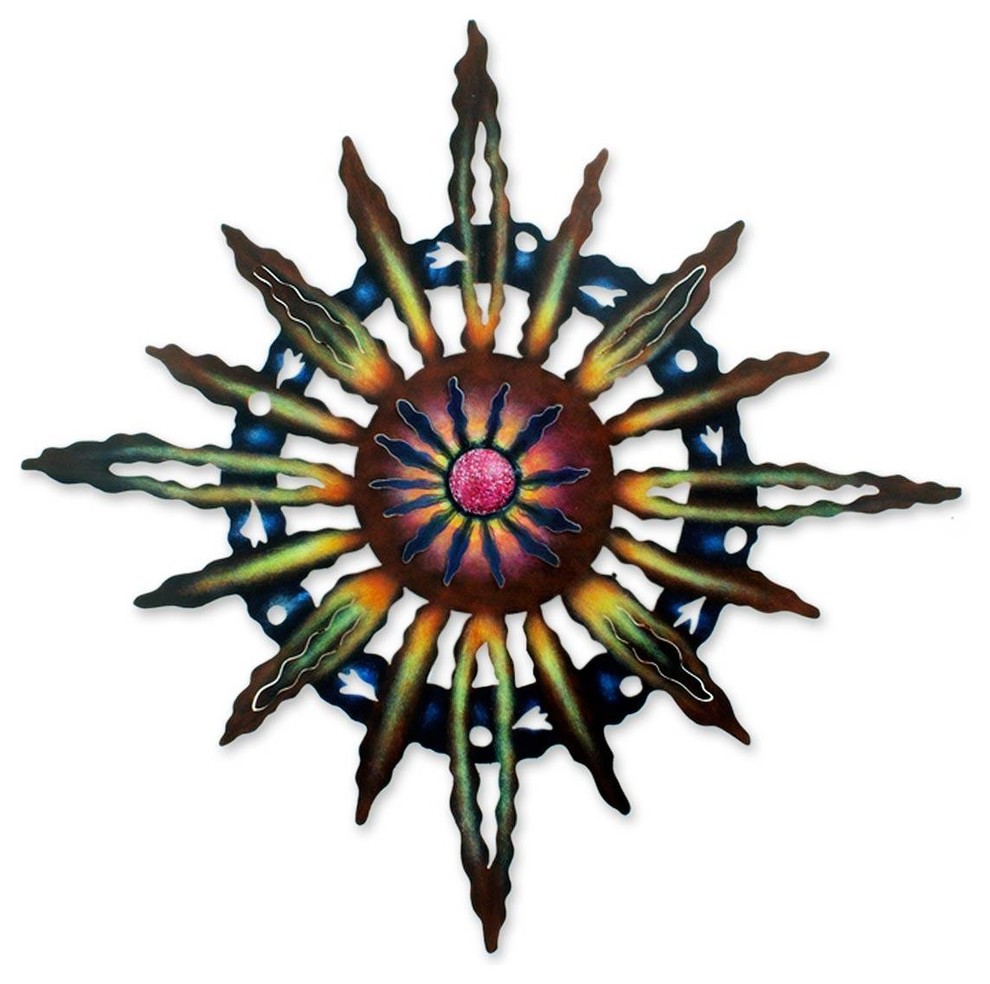 Psychedelic Sun Steel Wall Art, Mexico Contemporary Metal Wall Art