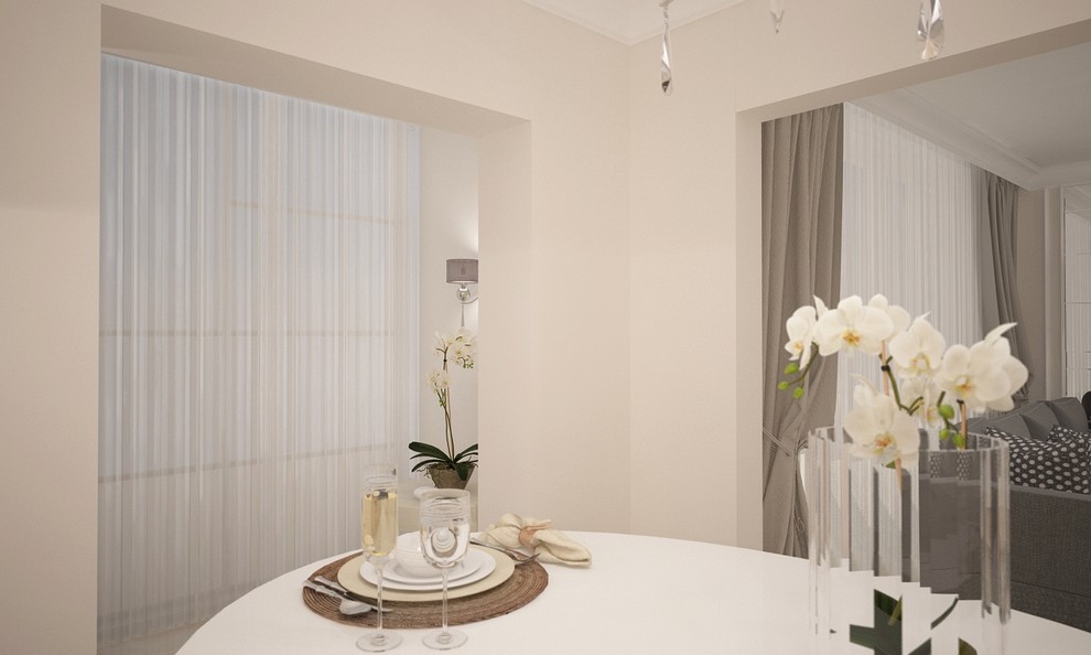 Классические мотивы в современном интерьере кухни-гостиной.