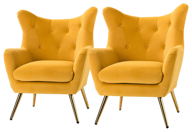 Upholstered Accent Chair With Tufted Back, Set of 2 - Midcentury