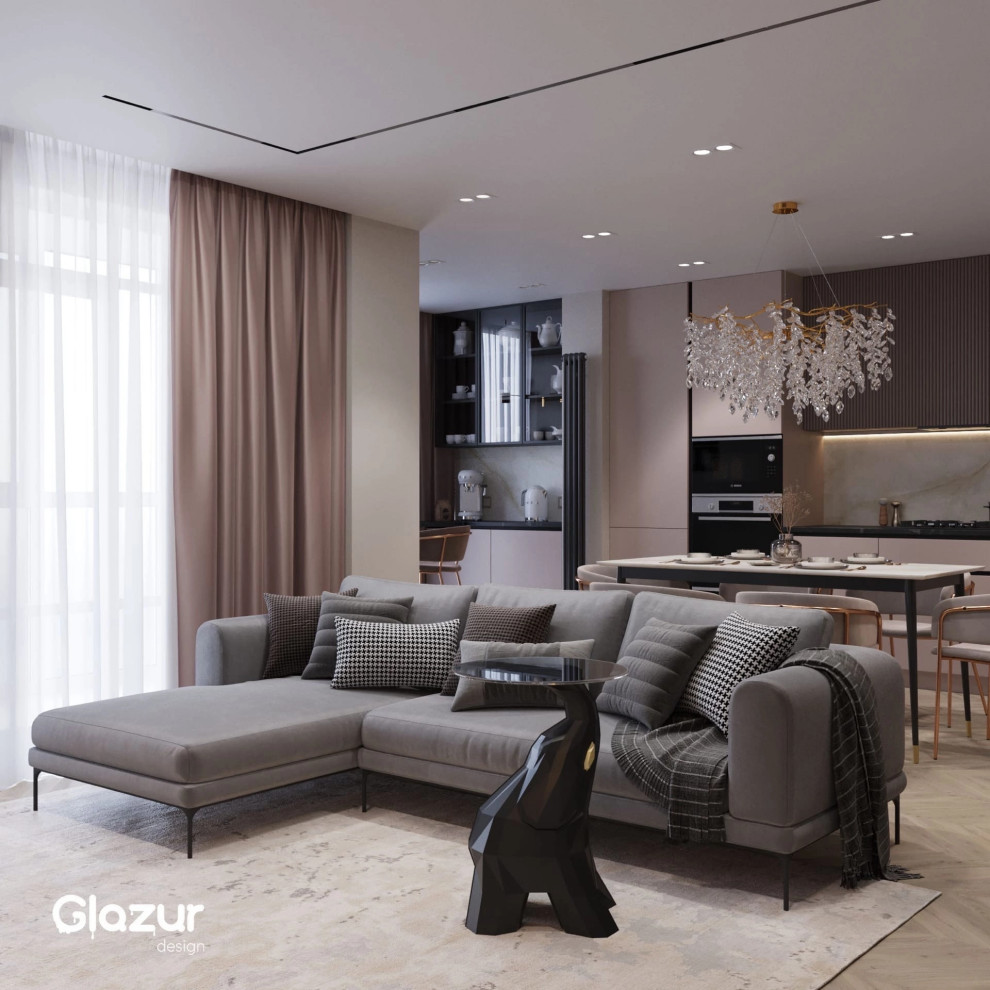 Визуализация квартиры в ЖК «Приоритет»  Часть 2. Кухня-гостиная  Площадь: 34м2