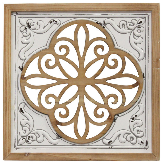 Stratton Home Decor Wood and Metal White Square Wall D cor