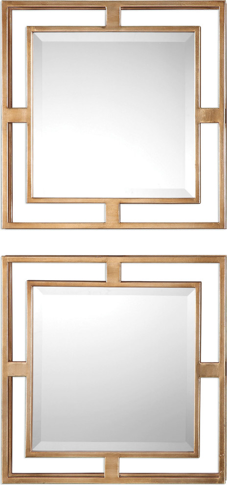 Allick Gold Square Mirrors, Set of 2, Gold