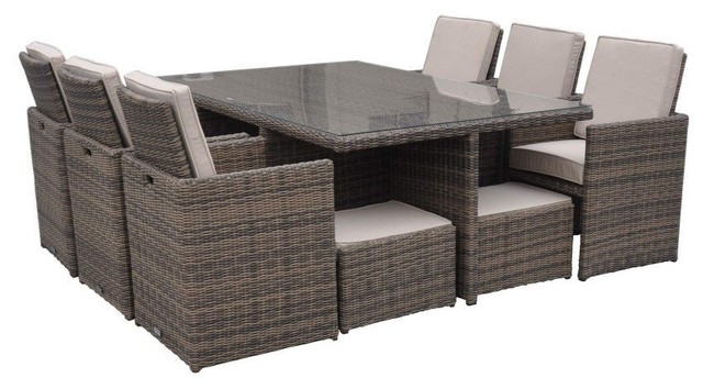 Rattan Cushioned Garden Patio Furniture Outdoor Dining Table Cube Rattan Cushioned Garden Patio Furniture Outdoor Dining Table Cube Set 11 Piece