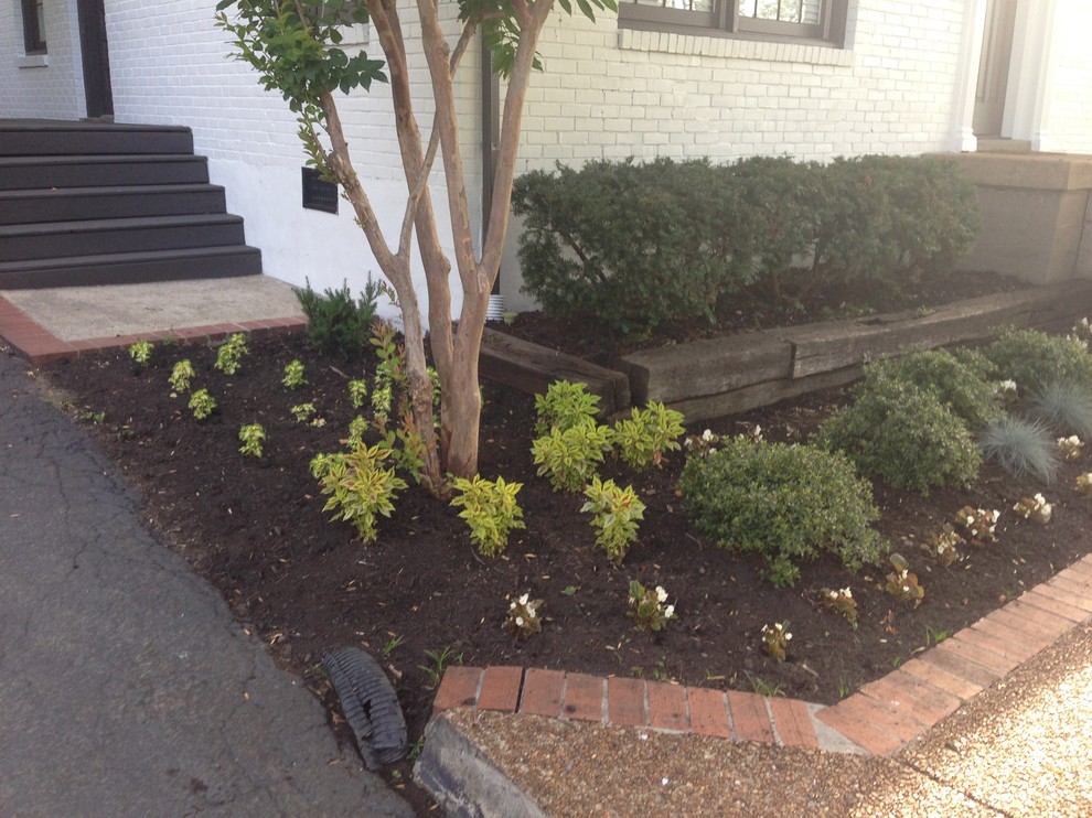 Small traditional front yard partial sun driveway in Nashville with mulch for spring.
