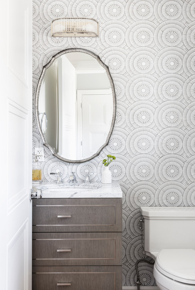 Transitional powder room photo in New York