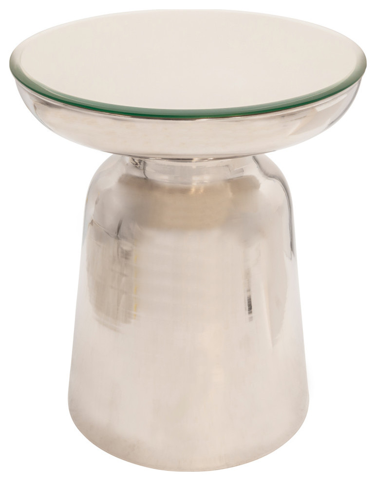 Metal, Side Table With Mirror Top, Silver Contemporary Side Tables