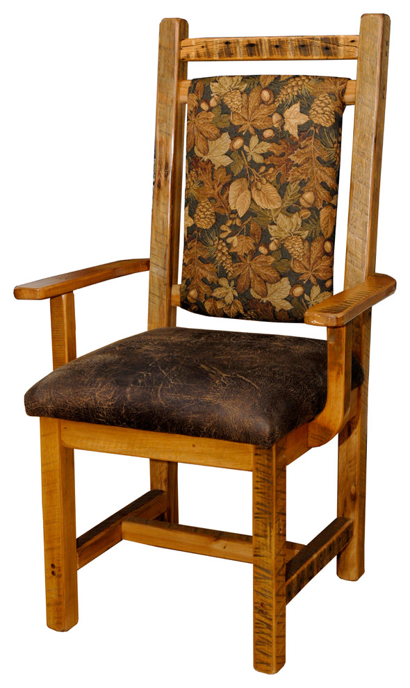 High Back Barn Wood Dining Arm Chair with Upholstered Back ...