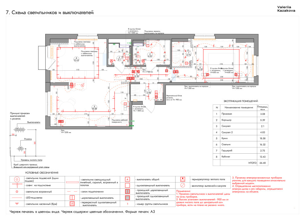 Схема светильников и выключателей