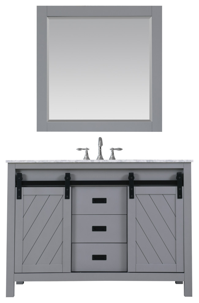 Kinsley Single Bathroom Vanity Set in Gray with Mirror, 48", With Mirror