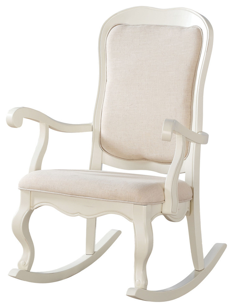 Sharan Collection Antique White Finish Wood and Padded Seat Rocking Chair