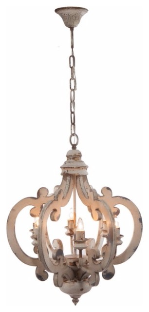 Benzara BM147073 Wood Metal Antique Chandelier, White