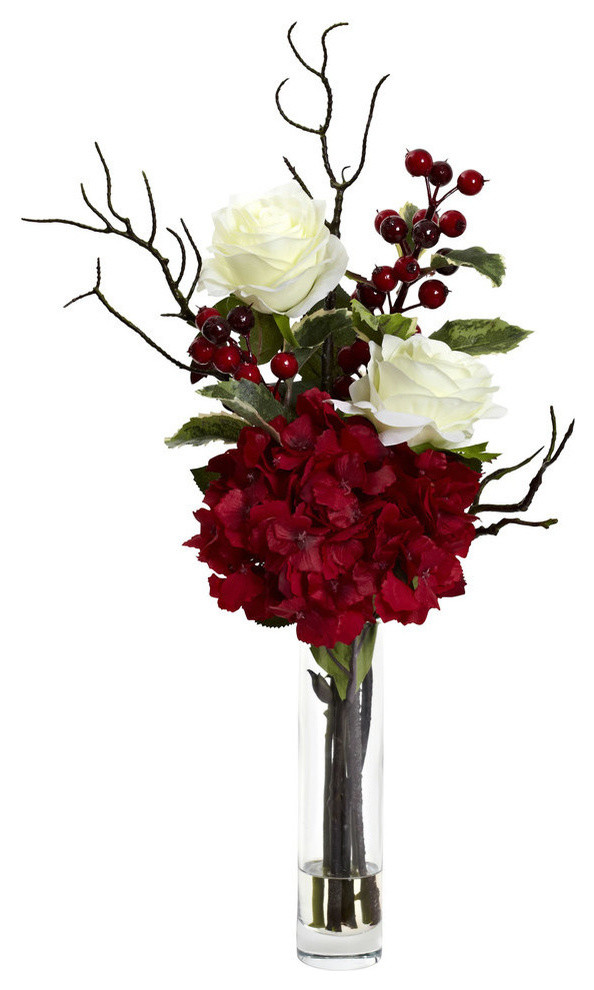 Merry Christmas Rose Hydrangea Arrangement, Red